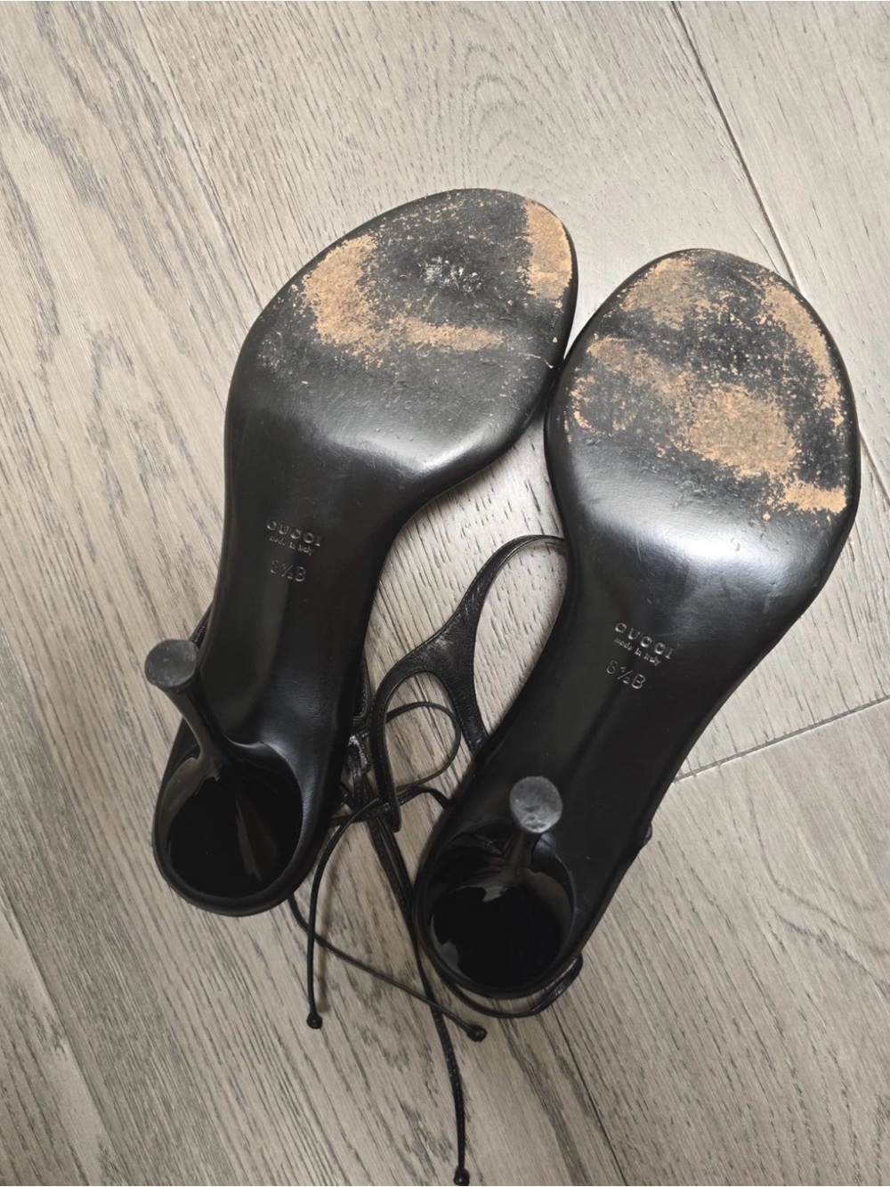 Vtg Gucci Black Leather Strappy Stiletto Sandals - Picture 7 of 9